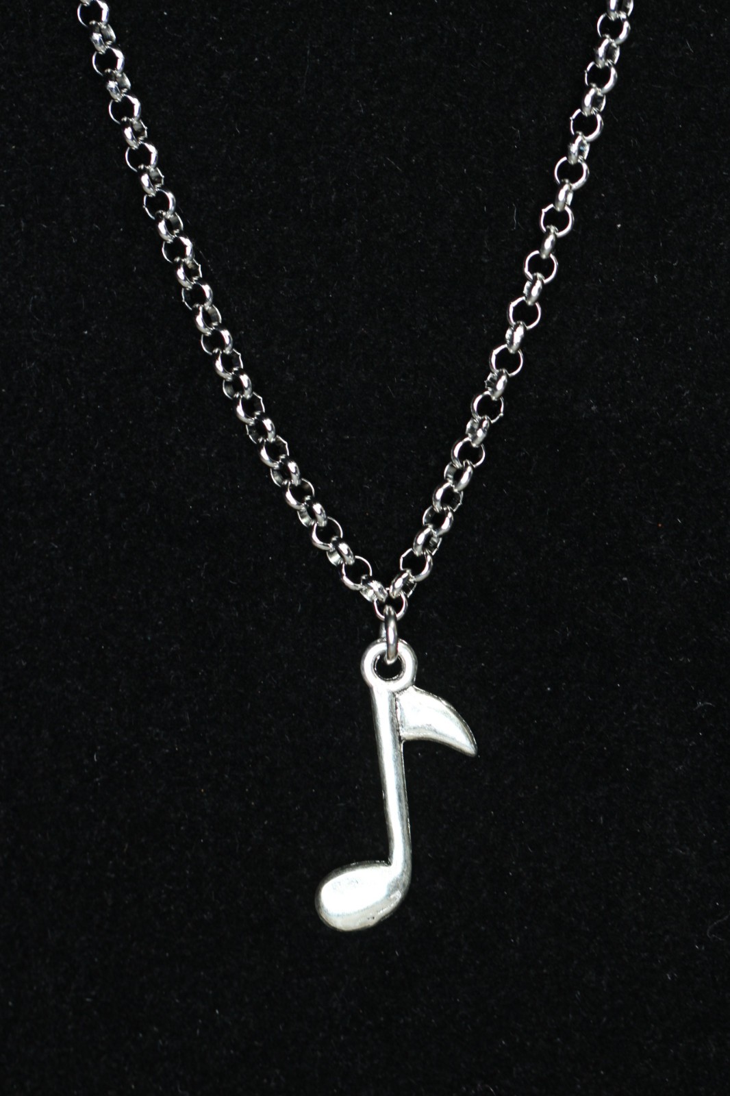 Music Note Necklace Silver Pewter Charm 1″ Pendant 3mm Stainless Chain 18″