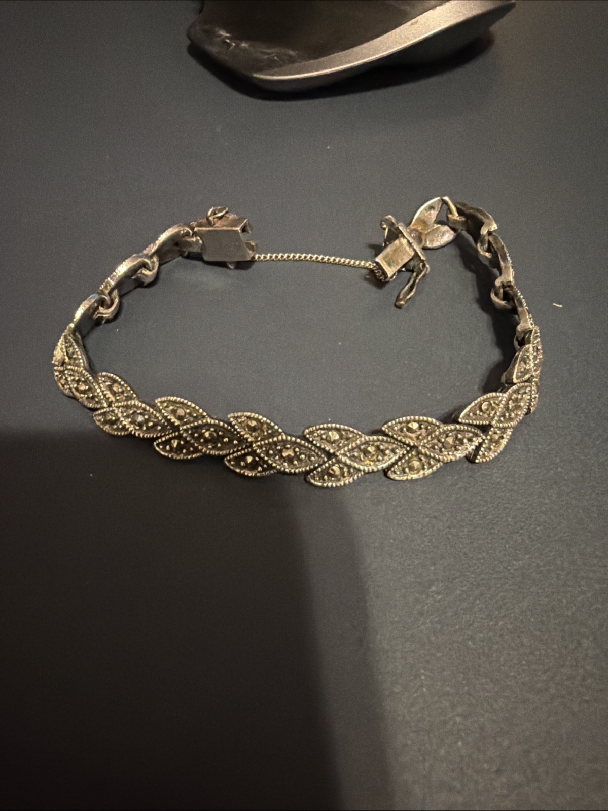 925 Sterling Silver Marcasite Bracelet Scroll Work Chain Bracelet