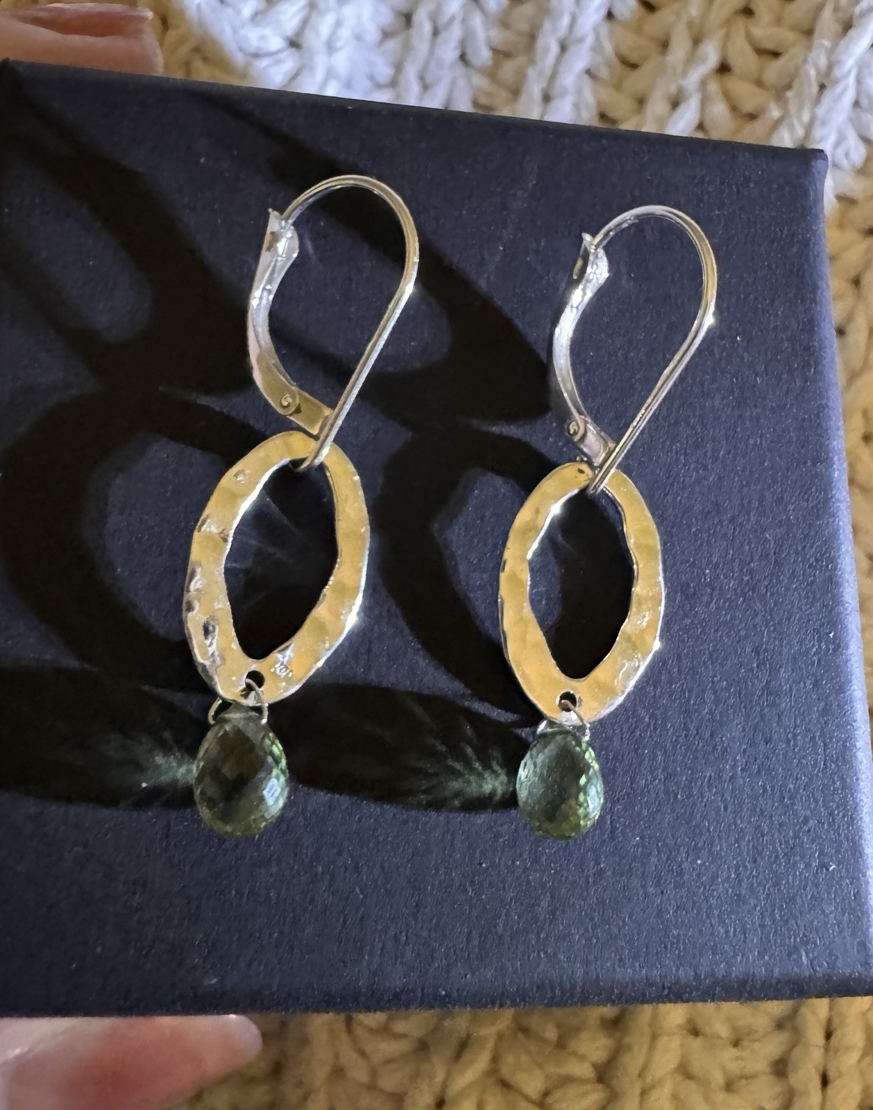 Shane Co Solid 14K 14Kt White Gold Drop Green Sapphire Woman’s Women’s Earrings