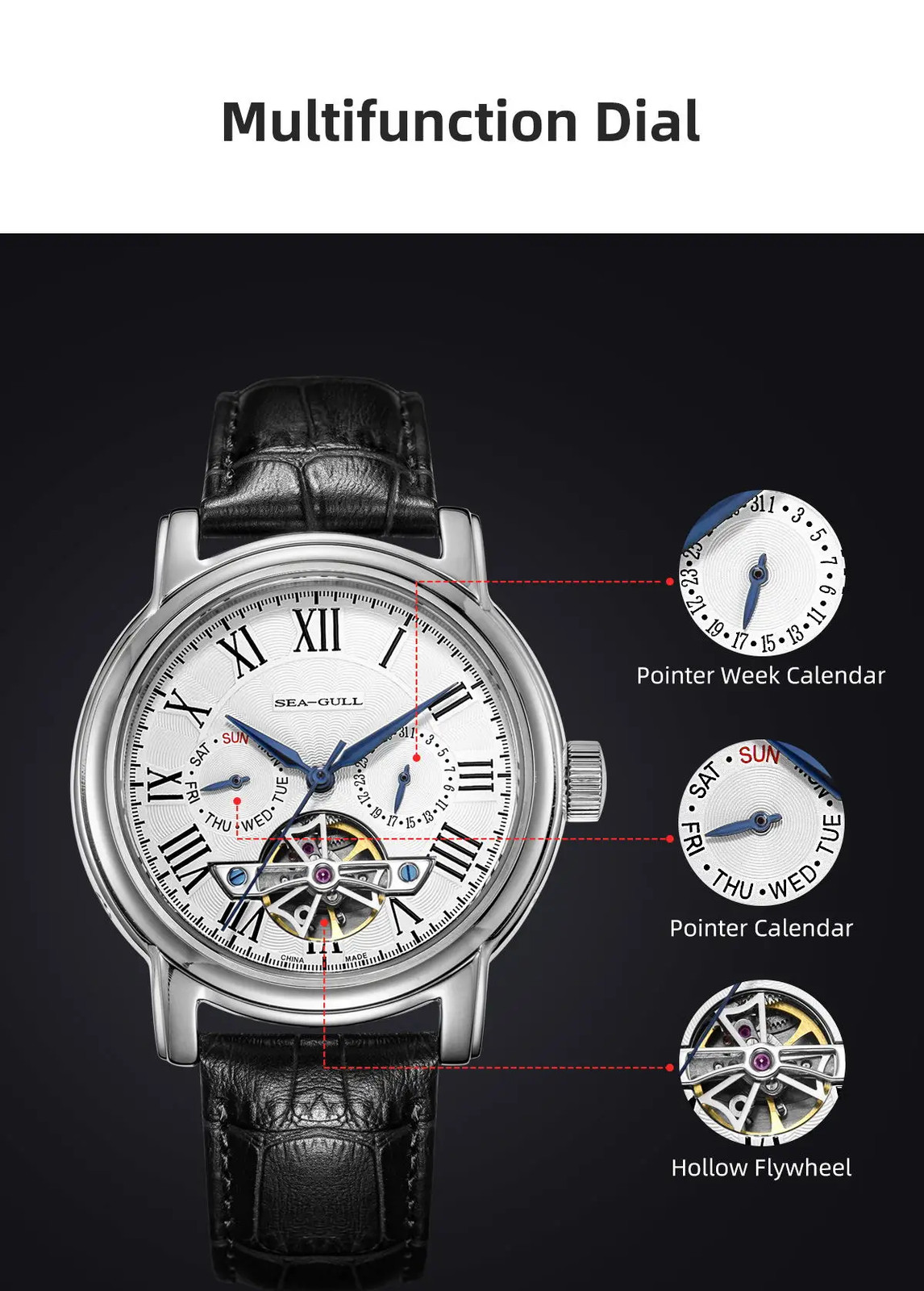 Seagull ST25 Movement Fashion Man Hollow Flywhee Casual Business Watch 819.624