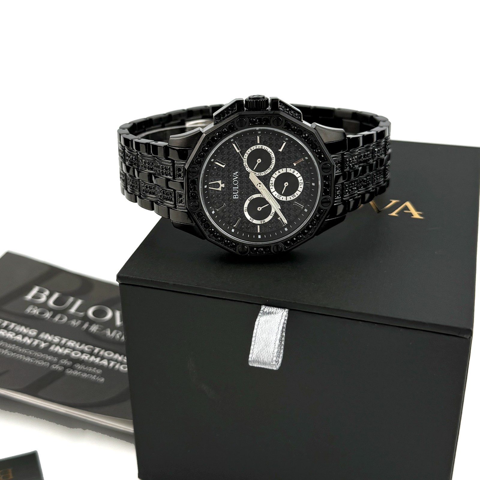 Bulova Octava Crystal 98C134 Black Pave Dial Quartz Stainless Steel Men’s Watch