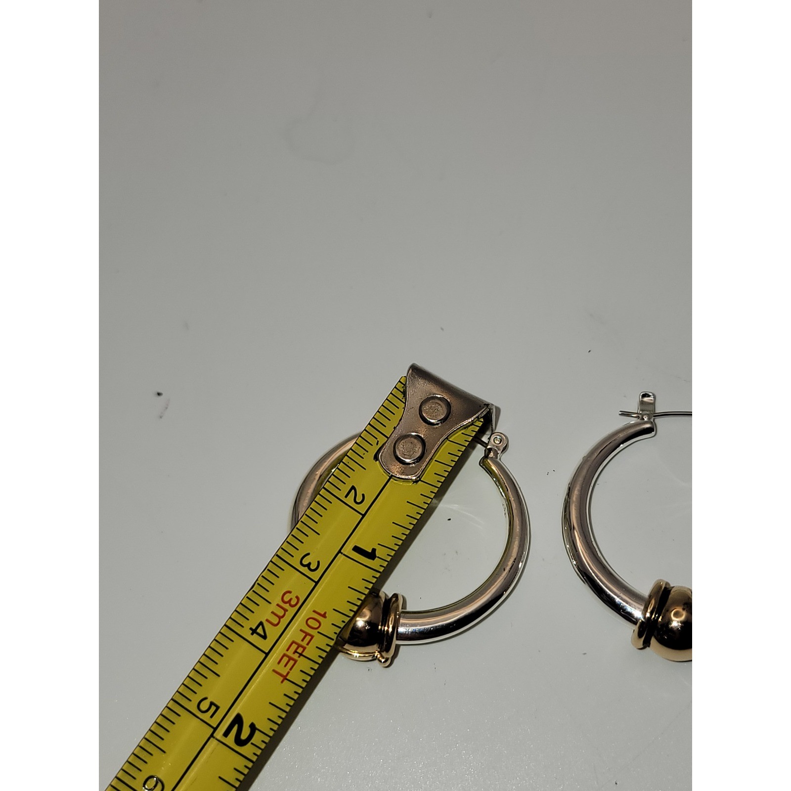 Two Tone Silver and Gold Hoop Earrings with Latch Back J445