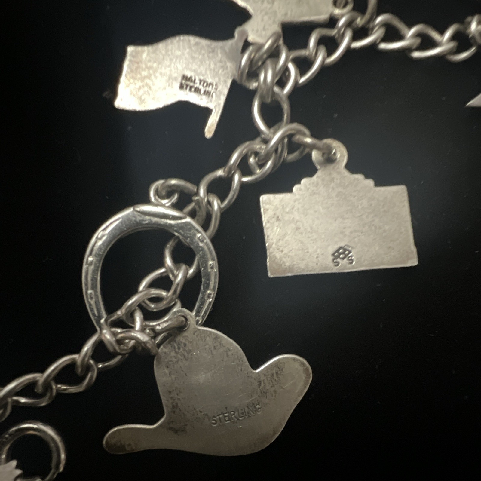 Vintage 1970s Haltom Sterling Silver 925 Texas Charm Bracelet Retired Signed
