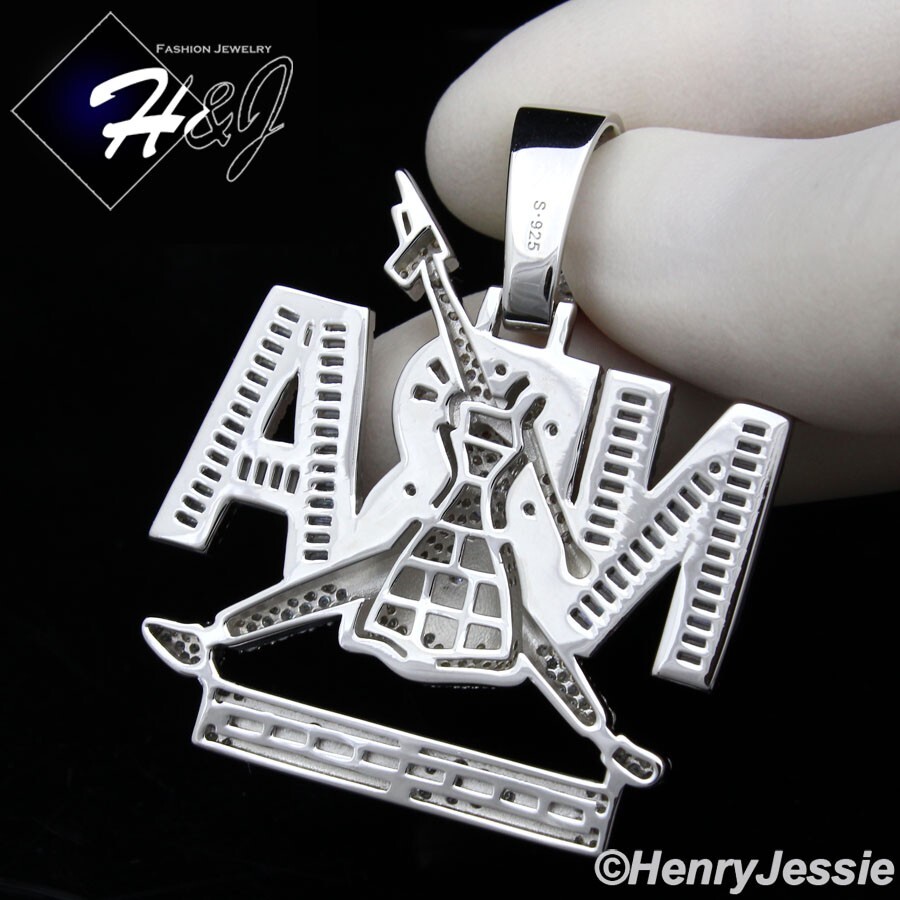 MEN SOLID 925 STERLING SILVER ICY BLING CZ 3D HIPHOP RICH FOREVER PENDANT*SP529