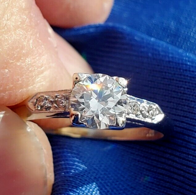 Original EARTH MINED DIAMOND Deco Engagement Ring Vintage PLATINUM Solitaire S 5