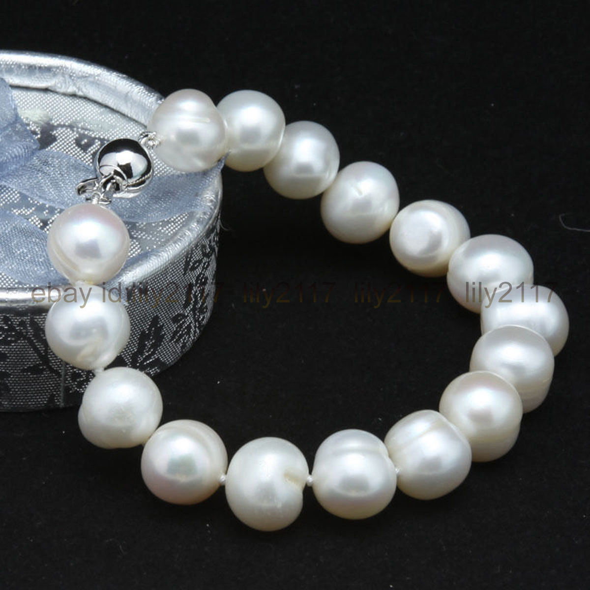 7.5 Inch Natural 10-11mm White Freshwater Real Cultured Pearl Bracelet