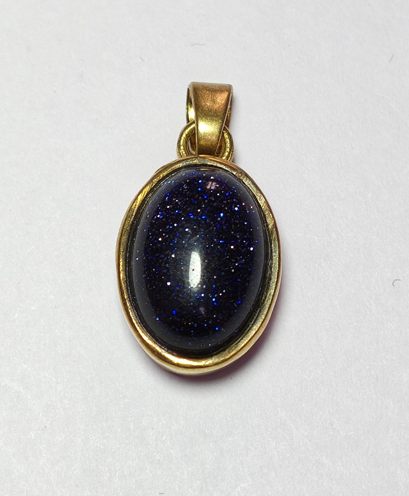 Celestial Blue Goldstone Cabochon Brushed Gold Bezel Setting Pendant for Unisex