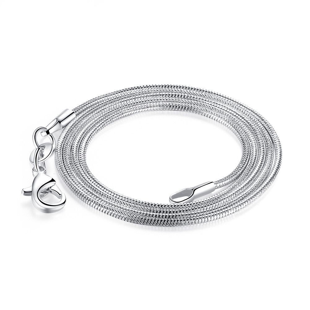 2 Colors 1mm Men Woman 925 Silver Plated Round Snake Chain Necklace 16-30”