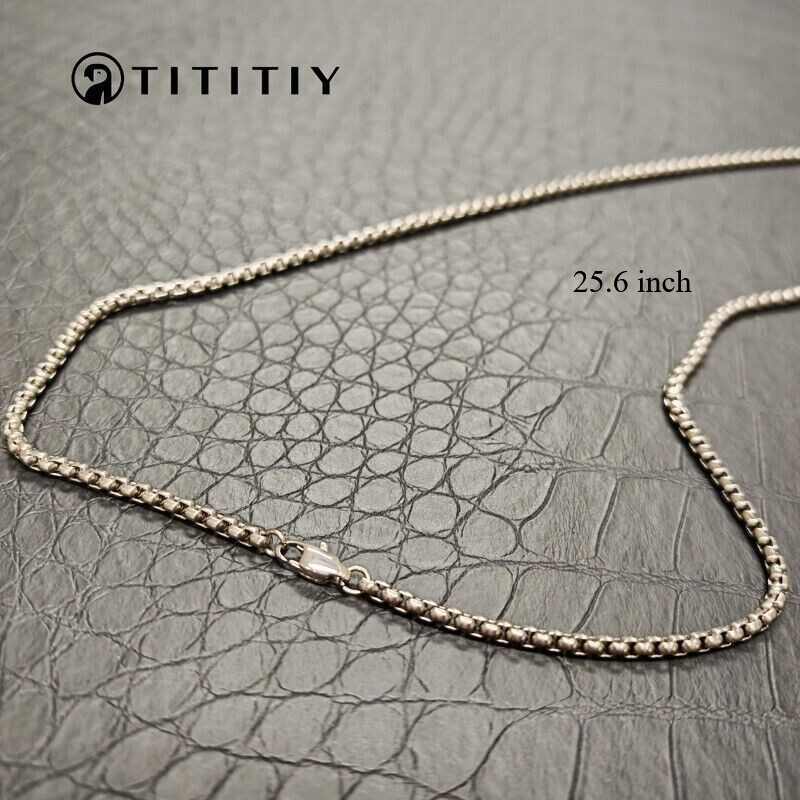 Pure Titanium Necklace with 3mm Square Box Chain Anti Allergic Classics 25.6inch