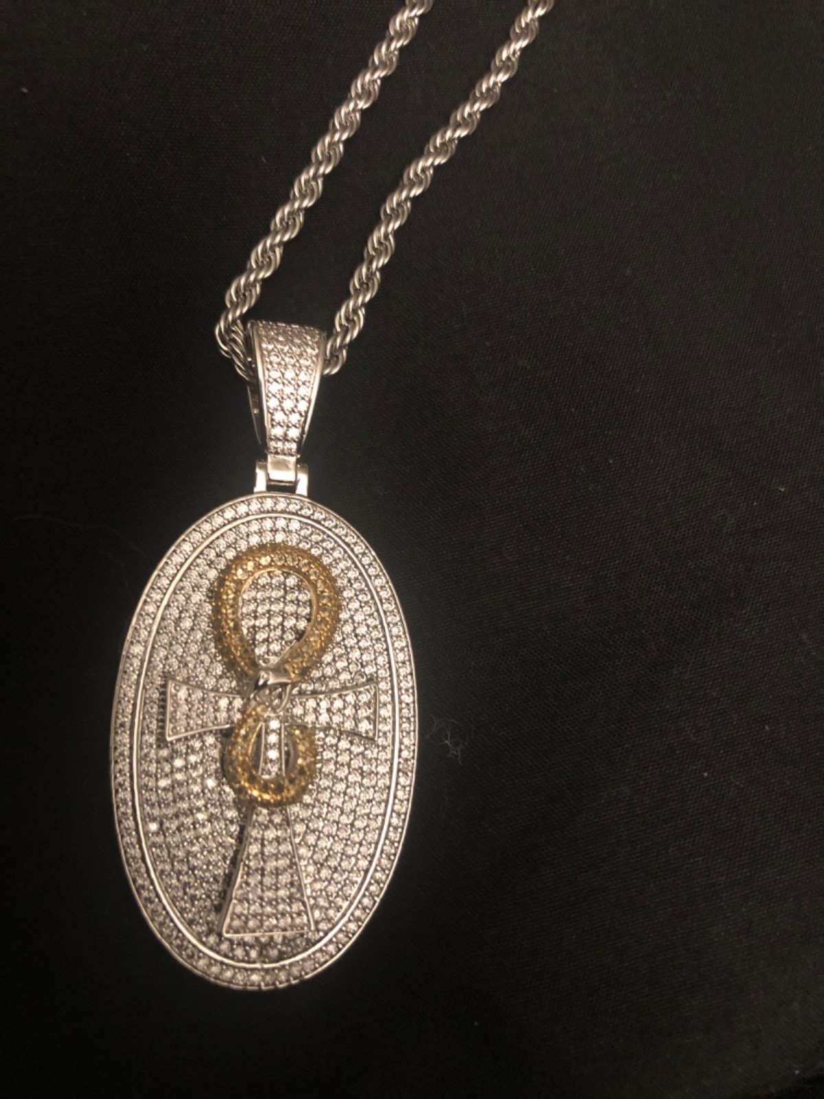 charm cross silver 24″ rope gold and silver