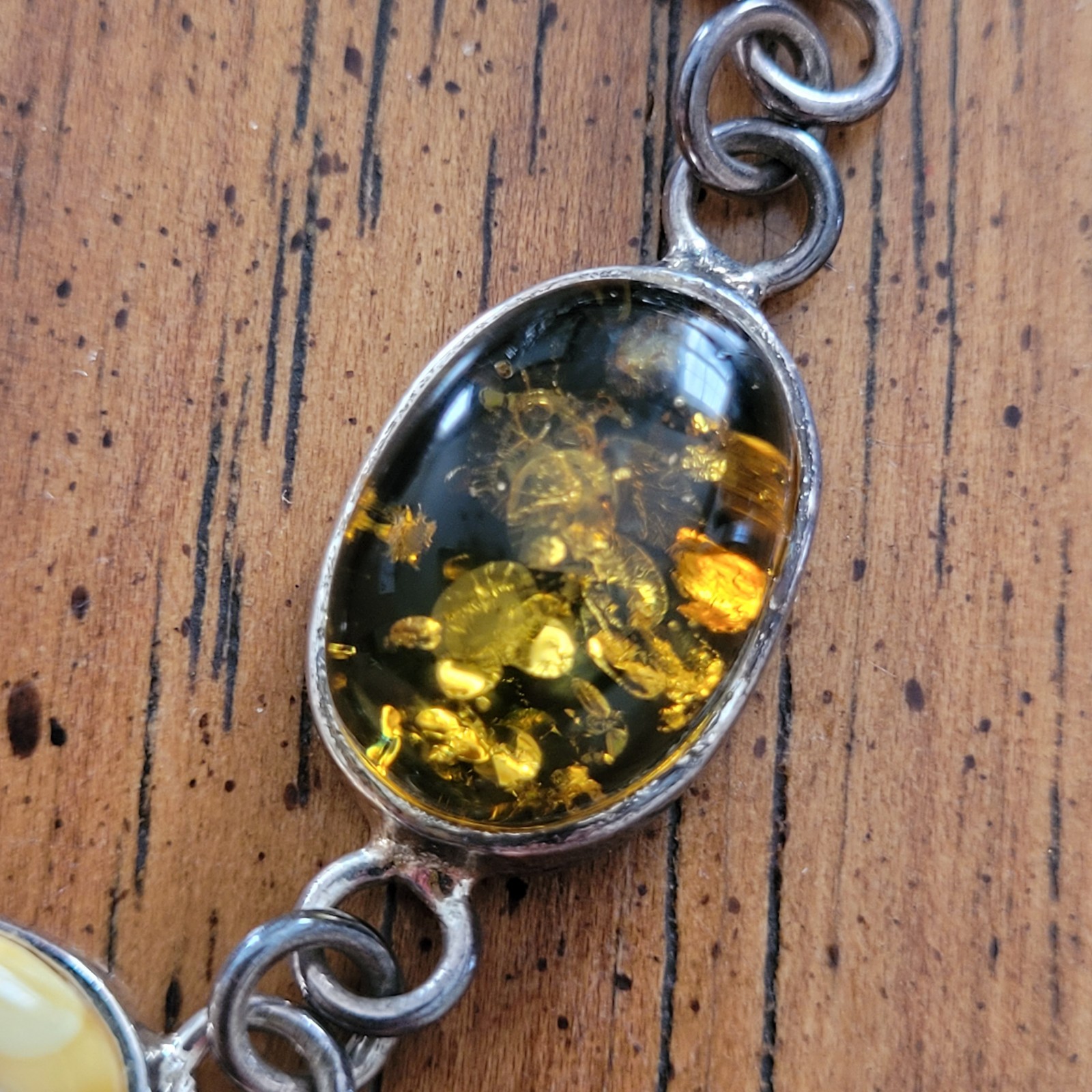 Three color Amber Baltic Amber, green, egg yolk 925 Bracelet