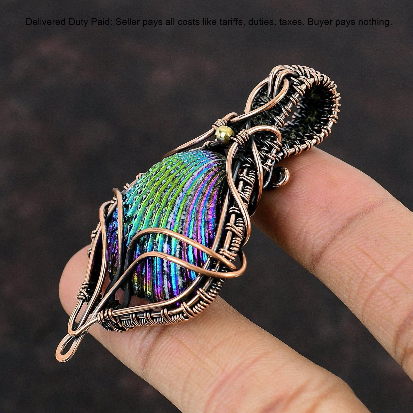 Natural Titanium Coated Shell No Stone Wire Wrapped Mother New Pendant Copper