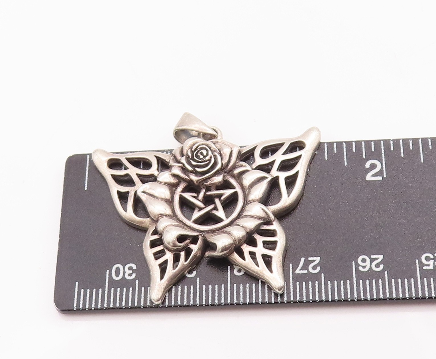 925 Sterling Silver Vintage Pendant PETER STONE Masonic Floral Carved PT22955