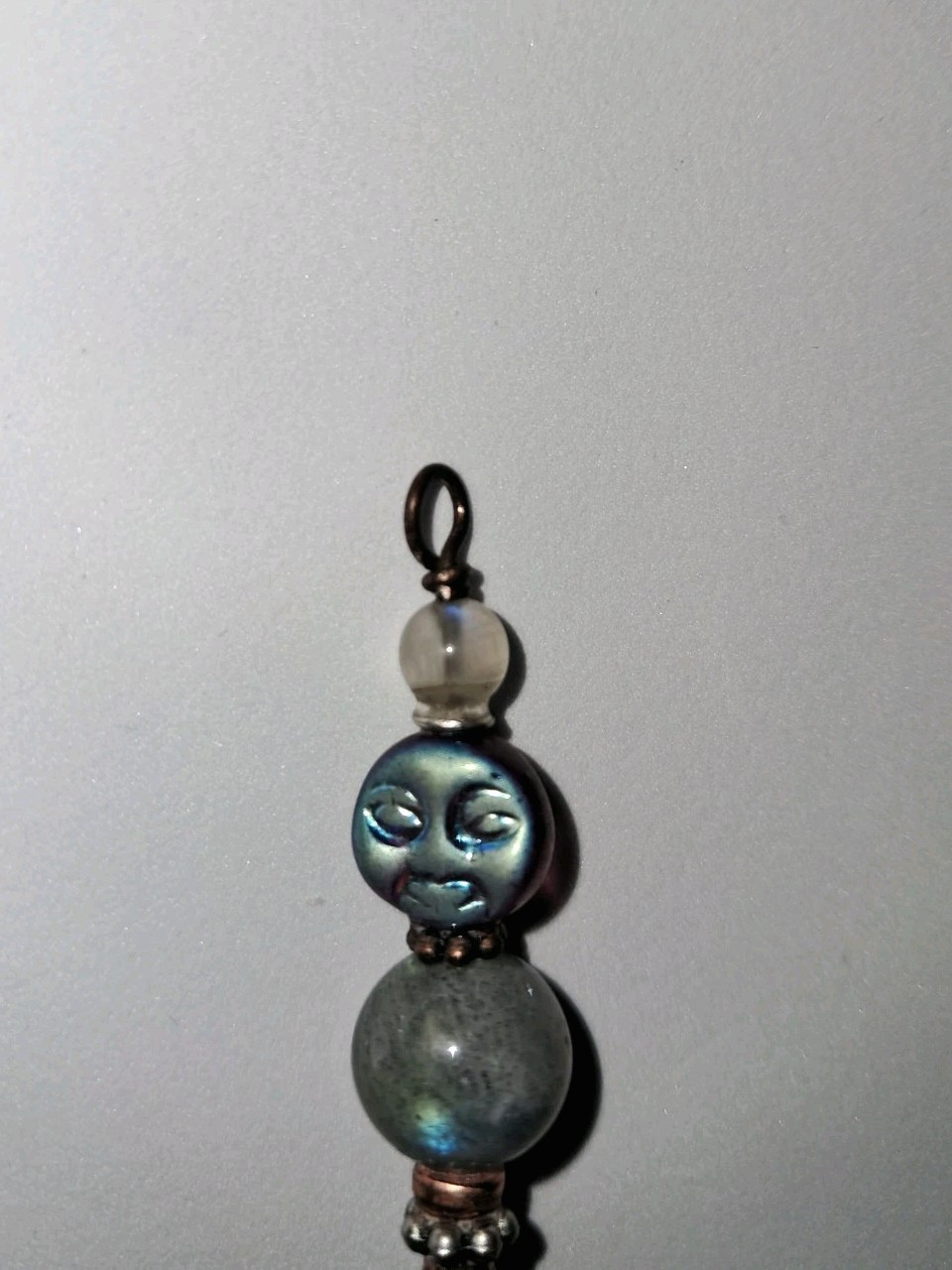 LABRADORITE R MOONSTONE & Glass Purple AB MOON FACE MILKY QUARTZ Crystal PENDANT