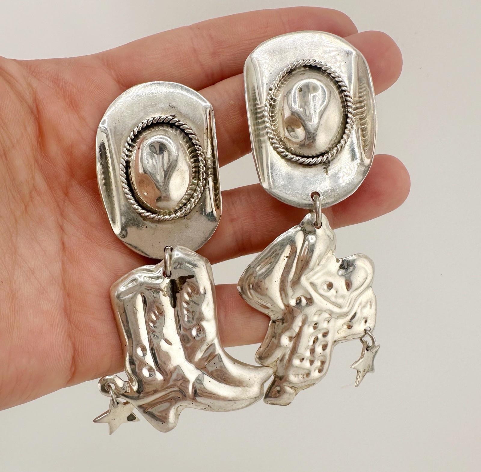 Vintage Sterling Silver 925 TD-82 Taxco Cowboy Hat Western Earrings Boots Saddle