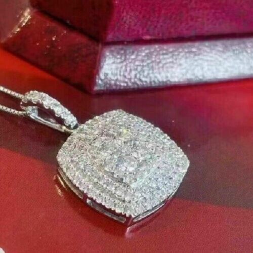 2.00Ct Round Cut VVS1/D Diamond Cluster Pendant 14K White Gold Finish Free Chain