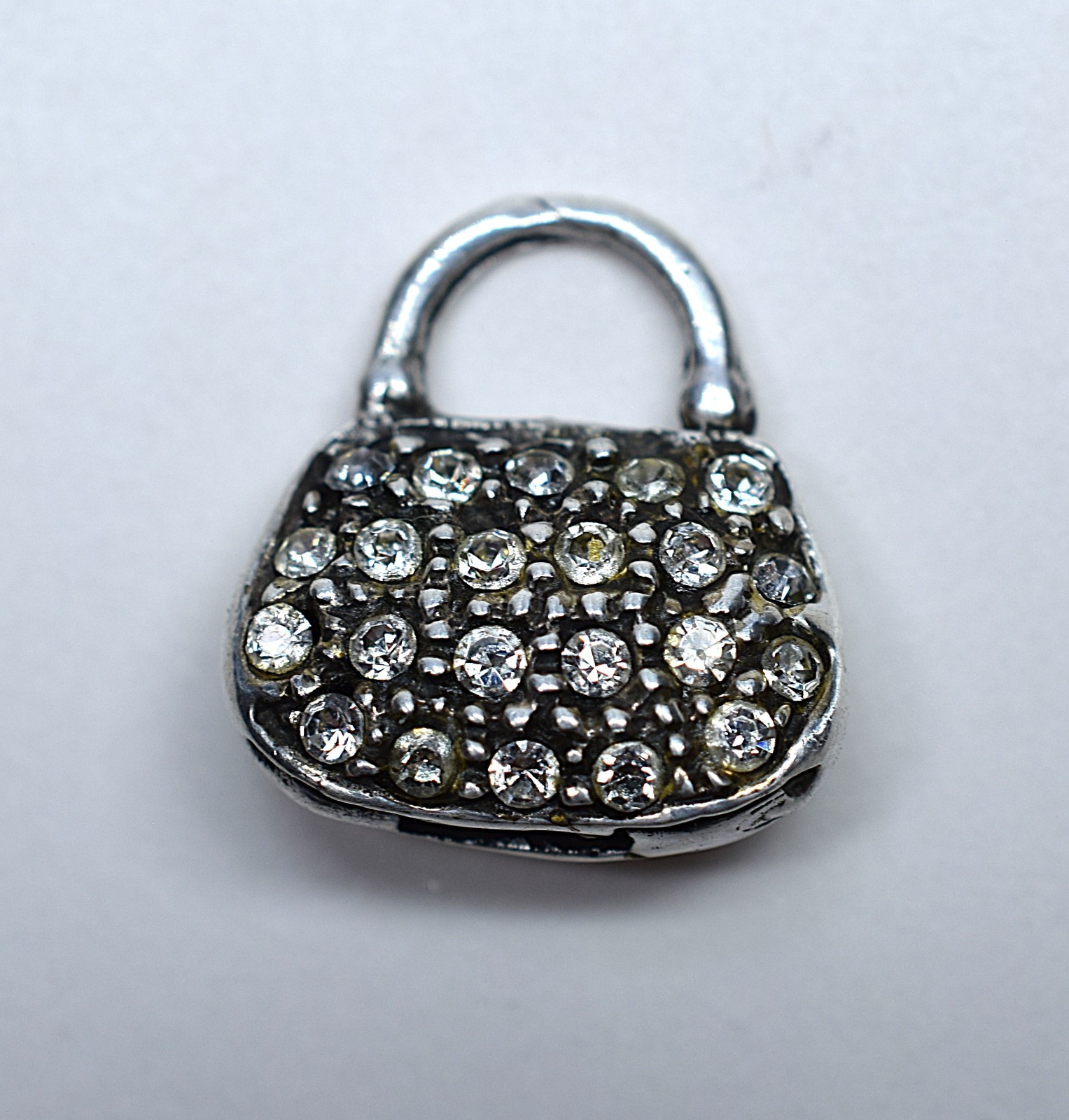 Sterling Silver Purse Charm – Pavé Rhinestones – .925 Marked – 1.95g Jewelry