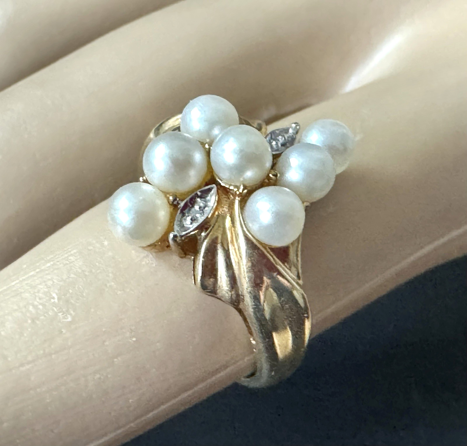 10K Yellow Gold Stamped, Hallmarked, Seed Pearls/Diamonds, 3.4 grams, Women’s Cl