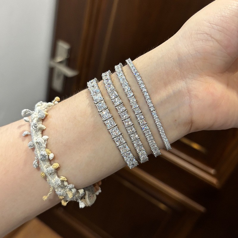 2-5MM Full Princess Cut Moissanite Tennis Bracelet 925 Sterling Silver Chain