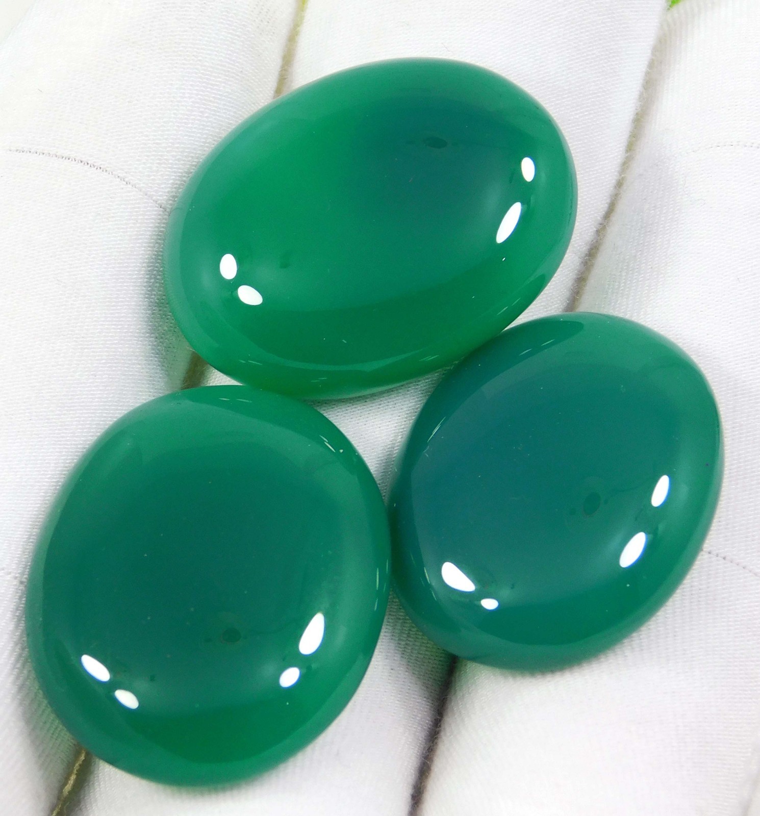 80.85 Ct Natural Green Chalcedony Gemstone (3 Pcs) Oval Shape Loose Stones