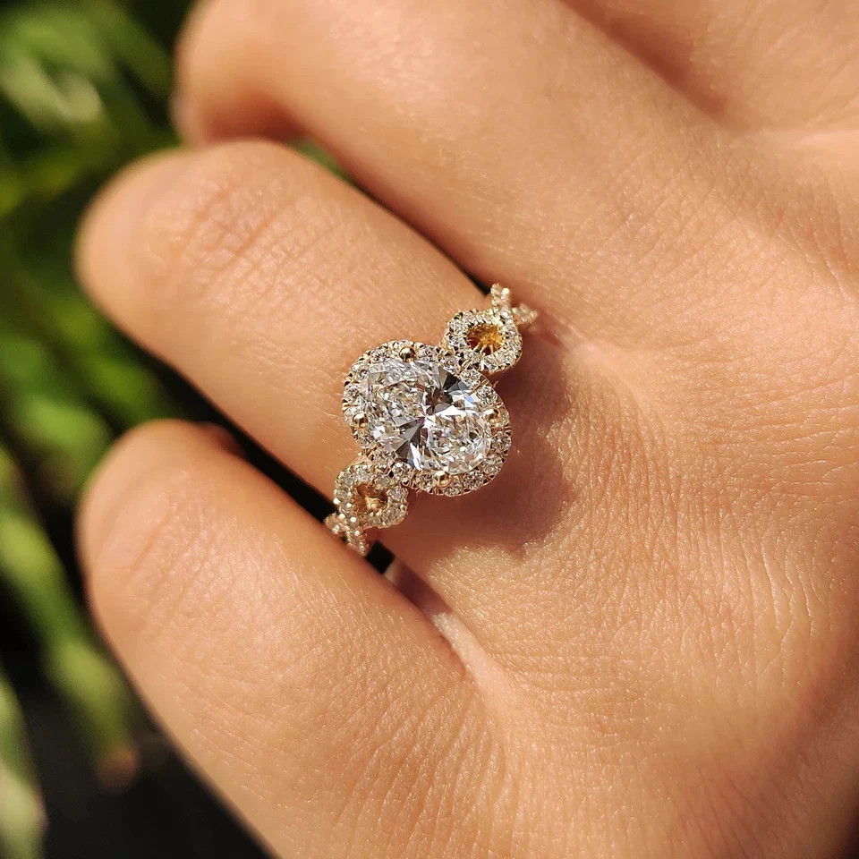 2.80 CT Oval-Cut EF/VS1 Lab Grown Diamond Halo Engagement Ring 14K Yellow Gold