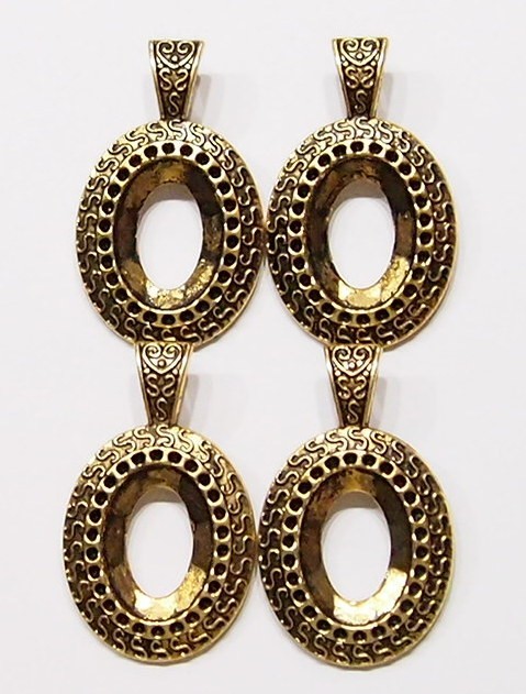 4 of 25x18mm Antique Gold Art Deco w/ Enhancer Bail Pendant Settings 53x31mm