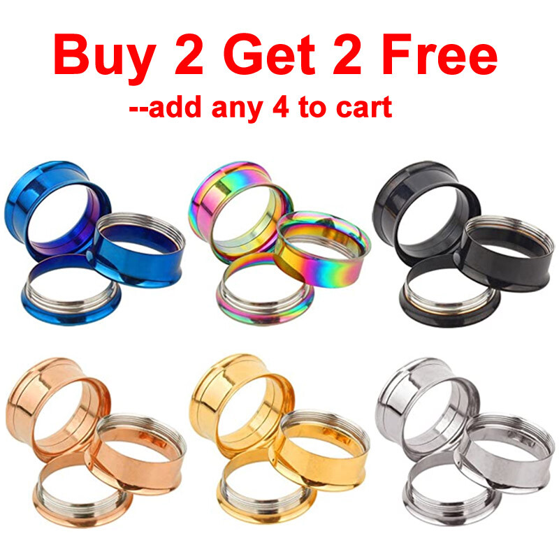 Pair Stainless Steel Screw Fit Ear Gauges Tunnels Plugs Ear Stretchers Piercing