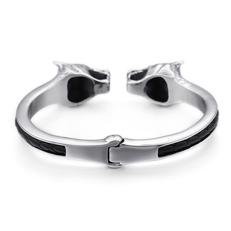 8*67mm Pure stainless steel Gothic bracelet Biker Wolf Cuff Bangle Mens gifts