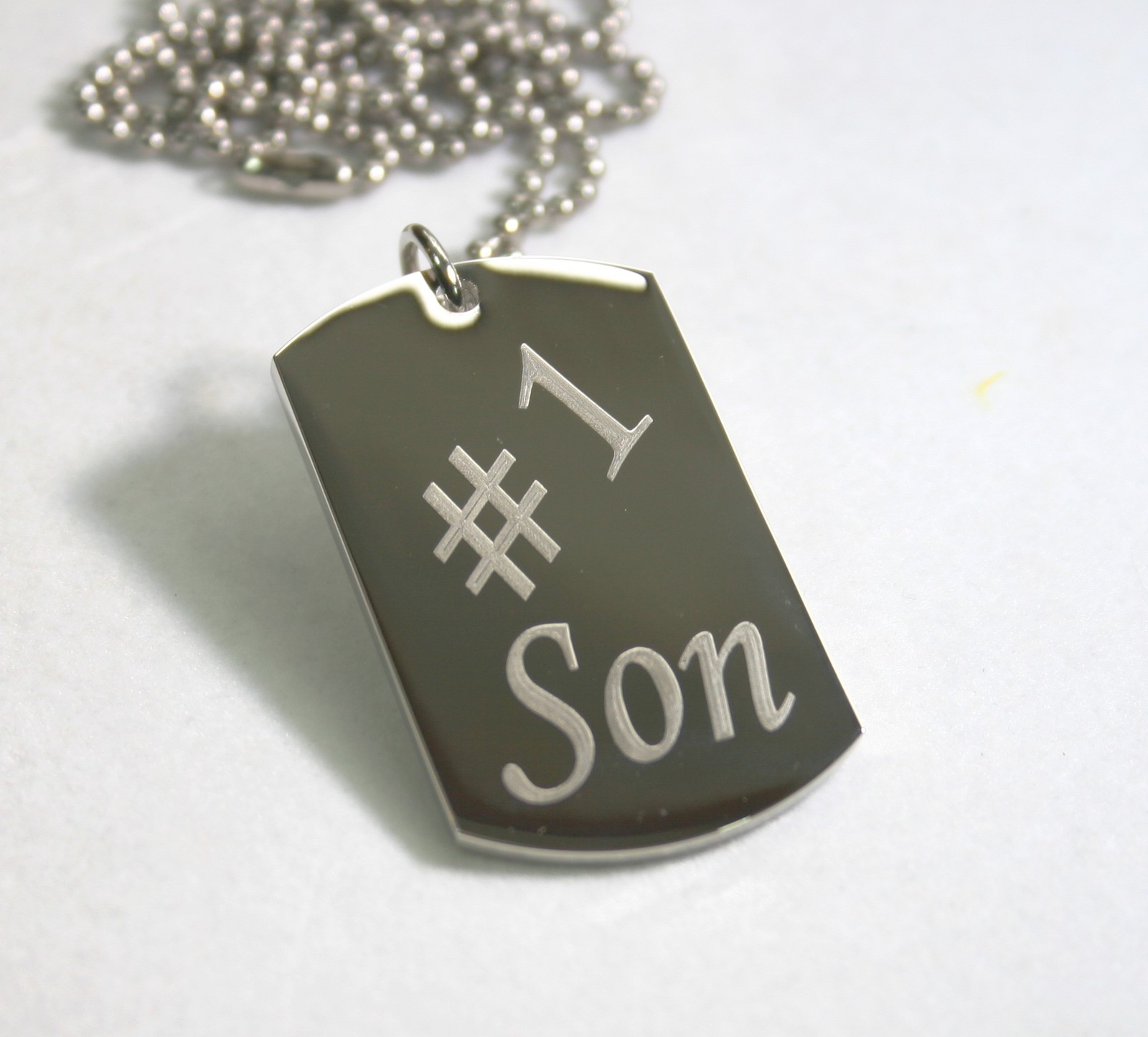 SOLID STAINLESS STEEL 1.6MM #1 SON DOG TAG NECKLACE AND CHAIN FREE ENGRAVE BACK