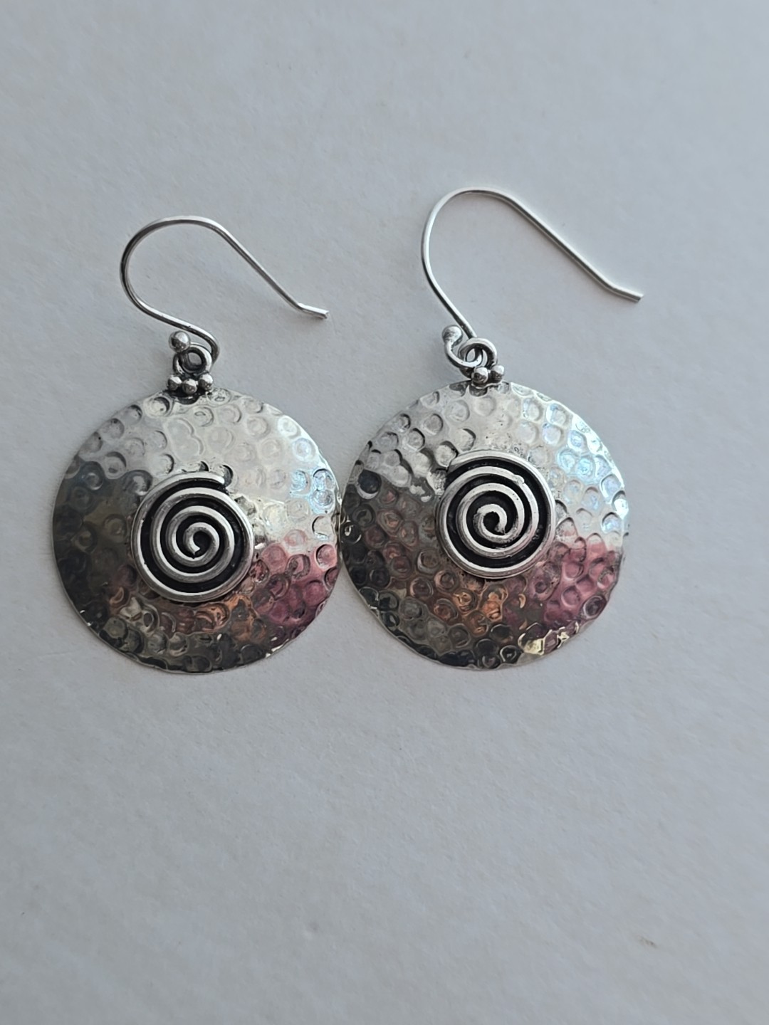 Hammered Spiral Dangle Earrings 925 Sterling Silver