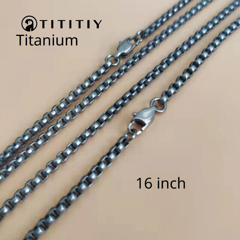 Pure Titanium Box Chain Necklace 3mm Men Unisex NO Allergic Skin Care Health 16″