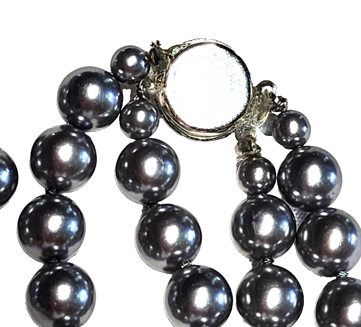 Vintage Silver Gray Long Faux Glass Pearl Necklace Pretty Push Lock Clasp 22”