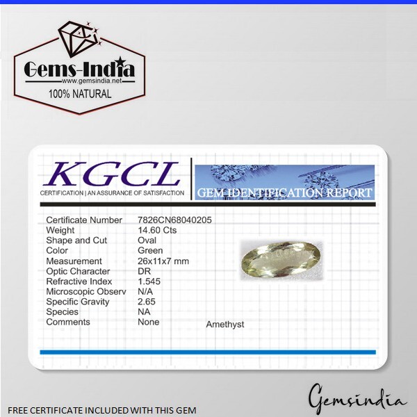 Certified 14.60Ct Natural Green Amethyst Oval Cut Loose Faceted Jewelry Gemstone