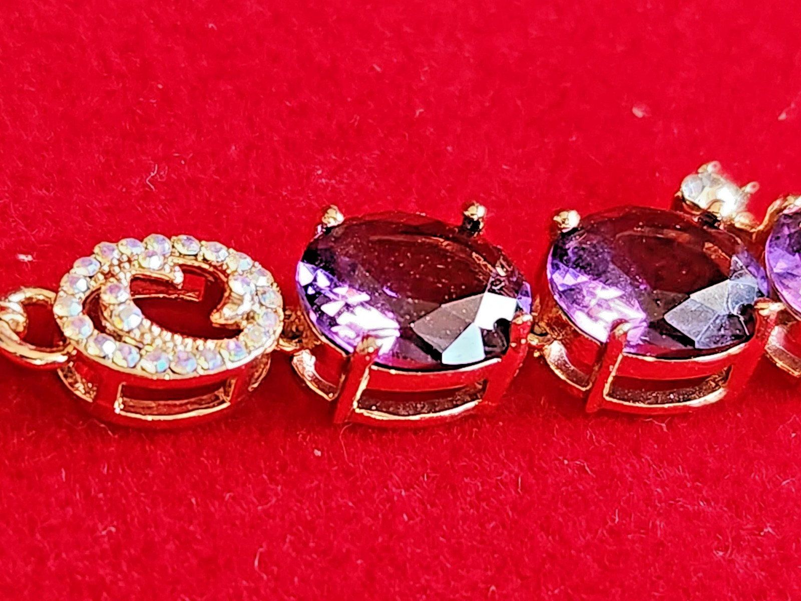 BRACELET ROSE Gold Filled 0.8X24.0CM/LAB-GROWN Amethyst/Diamonds Cut LUXURY/UK/S