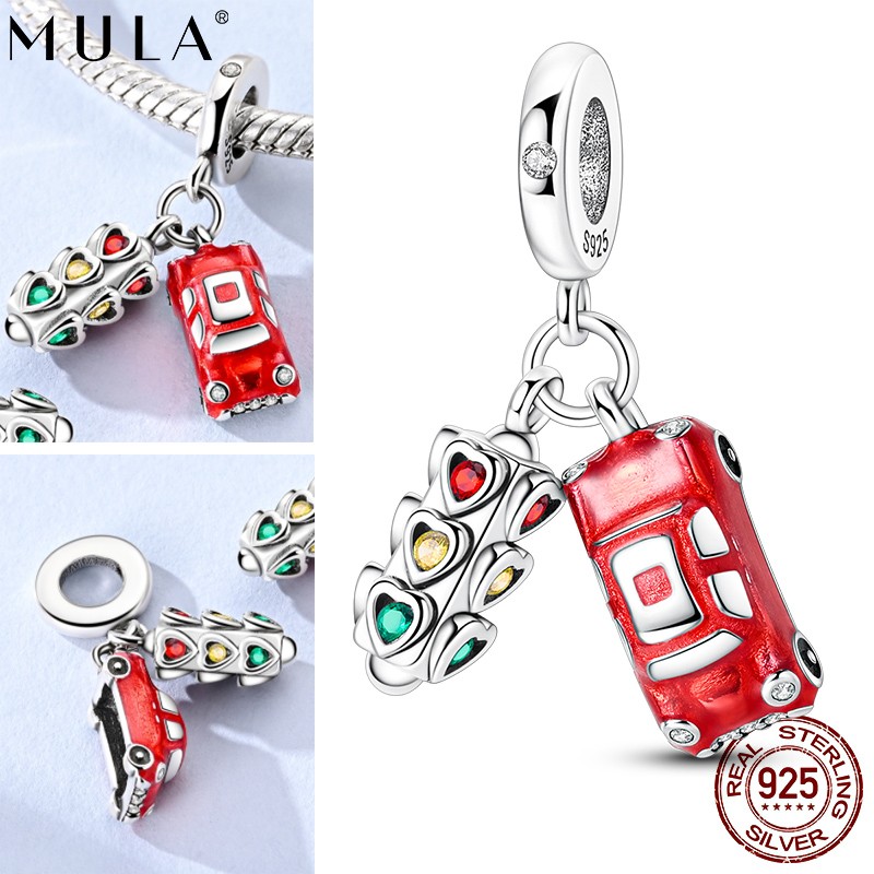 MULA 925 Sterling Silver DIY Charm Traffic Lights Car Pendant for Women Bracelet