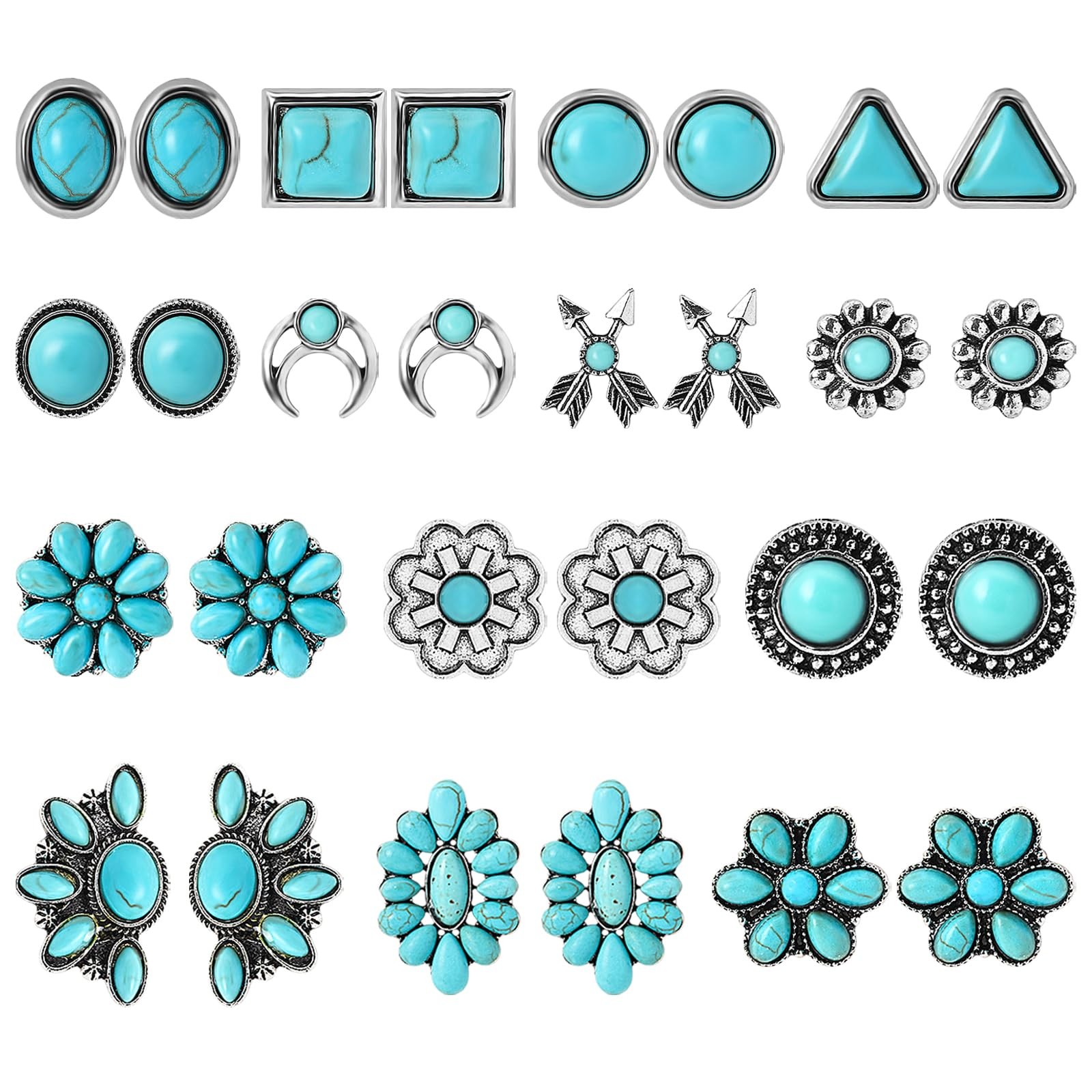 NEWITIN 14 Pairs Turquoise Stud Earrings for Women Classic