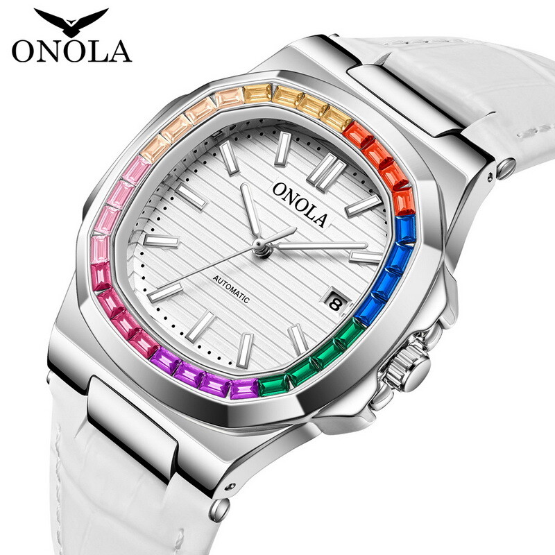 ONOLA Rainbow Leather Casual Business Calendar Waterproof Luminous Quartz Watch