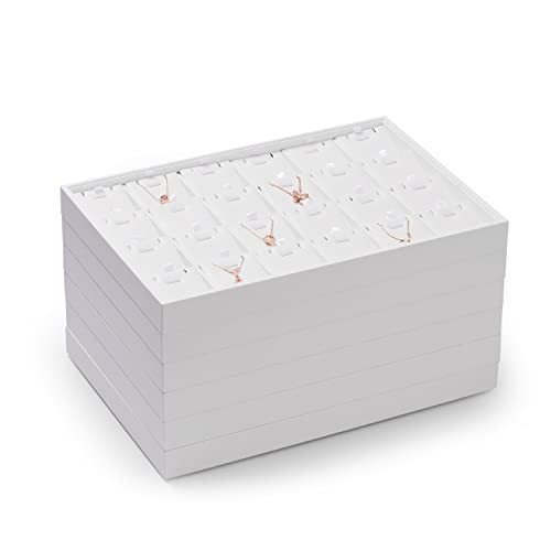 White Jewelry Display Organizer Tray Stackable Premium PU Leather 24 Grid