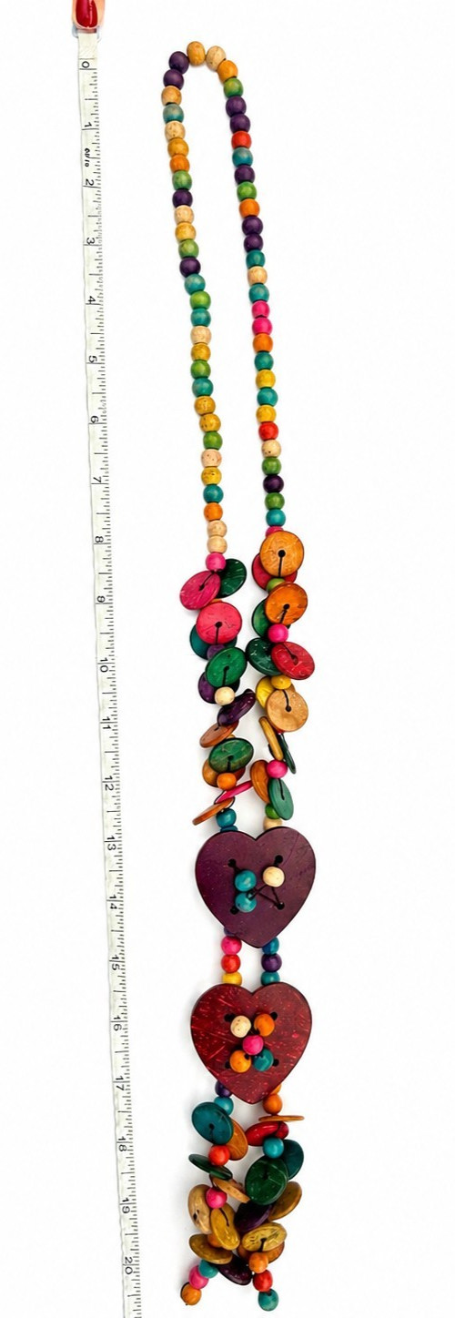 Boho Wooden Bead Necklace Coconut Shell Heart Pendant Handmade Hippie Jewelry