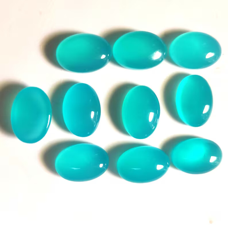 Natural Untreated Paraiba Chalcedony Loose Gemstone Oval Cabochon From India