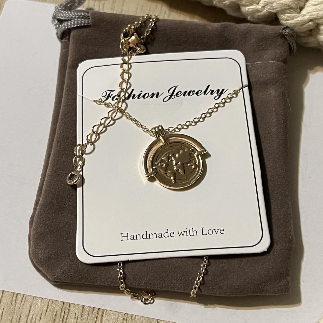 Gold World Map Globe Medallion Pendant Necklace Boho