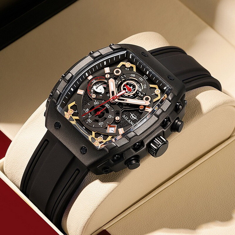 AILANG Men’s Tonneau Calendar Luminous Chronograph Automatic Mechanical Watch
