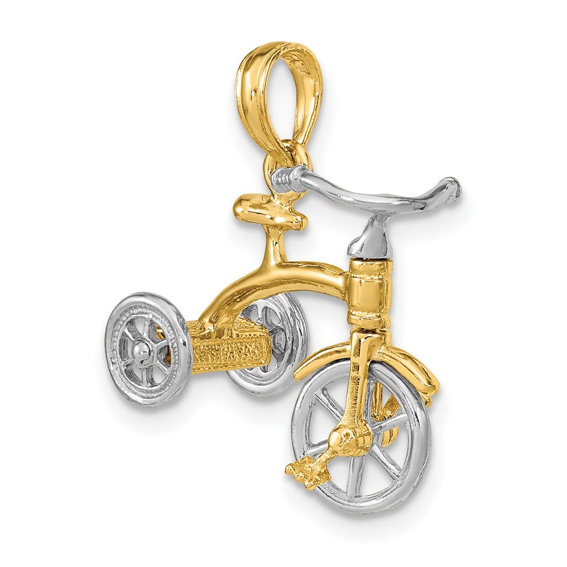 14k Yellow and White Gold 3-D Tricycle w/ Moveable Handlebars and Wheels Pendant