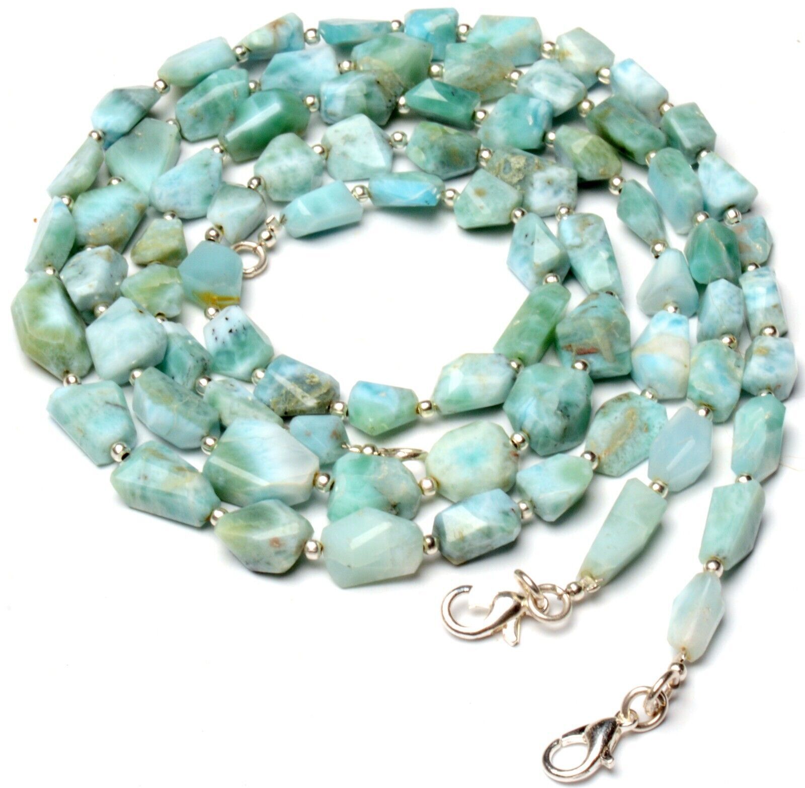 Natural Larimar Nuggets 18″ Necklace 7 to 13 mm Size Beads