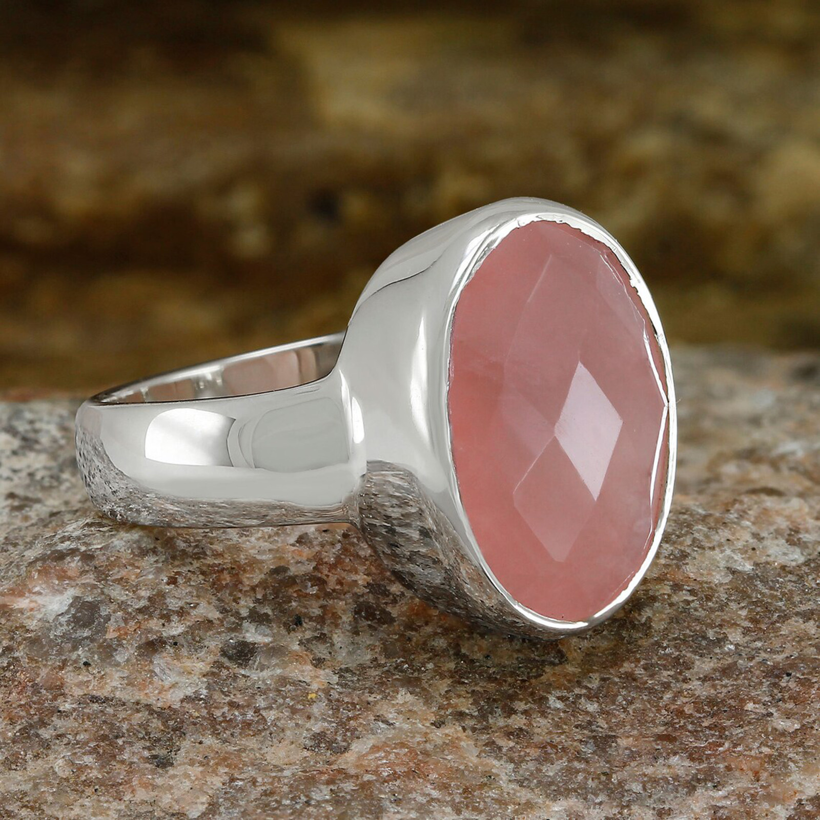 Natural Rose Quartz Oval Cut Gemstone 925 Sterling Silver Women Handmade Ring