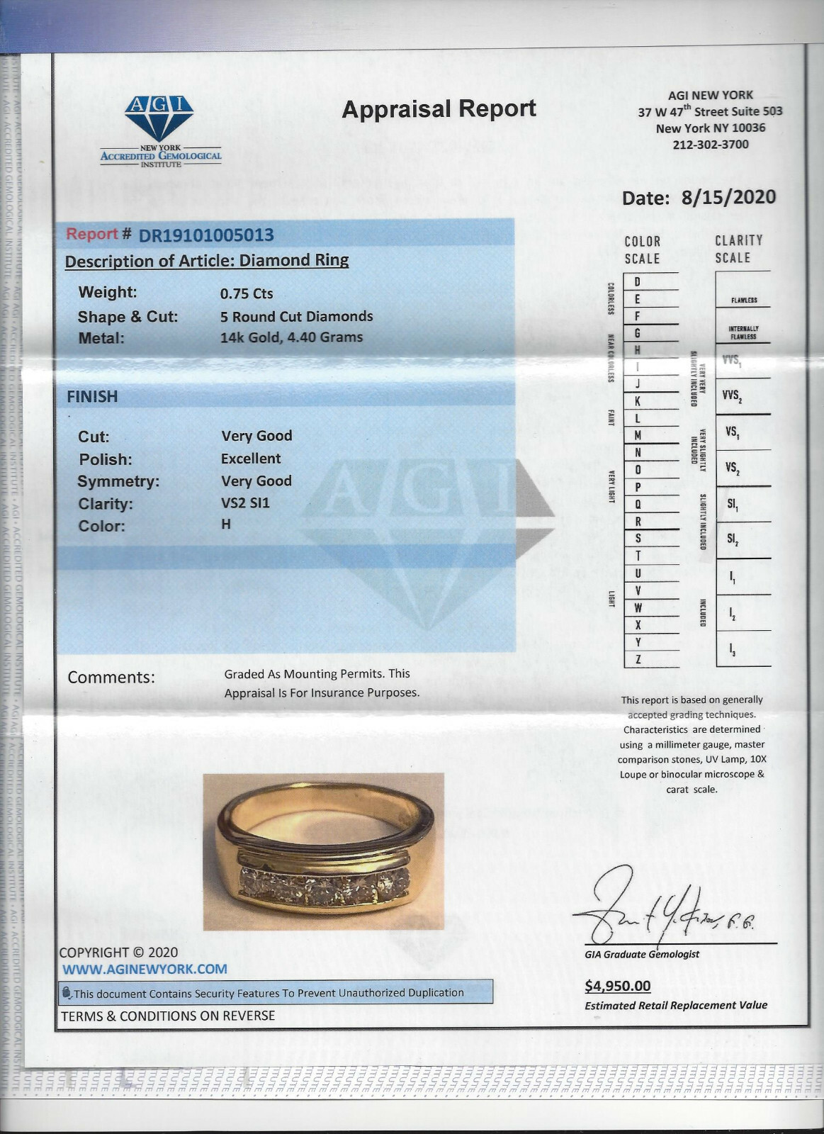 14K Gold Diamond Wedding Band Diamond=1/2 Carat 4.40 Grams Value=$4,950