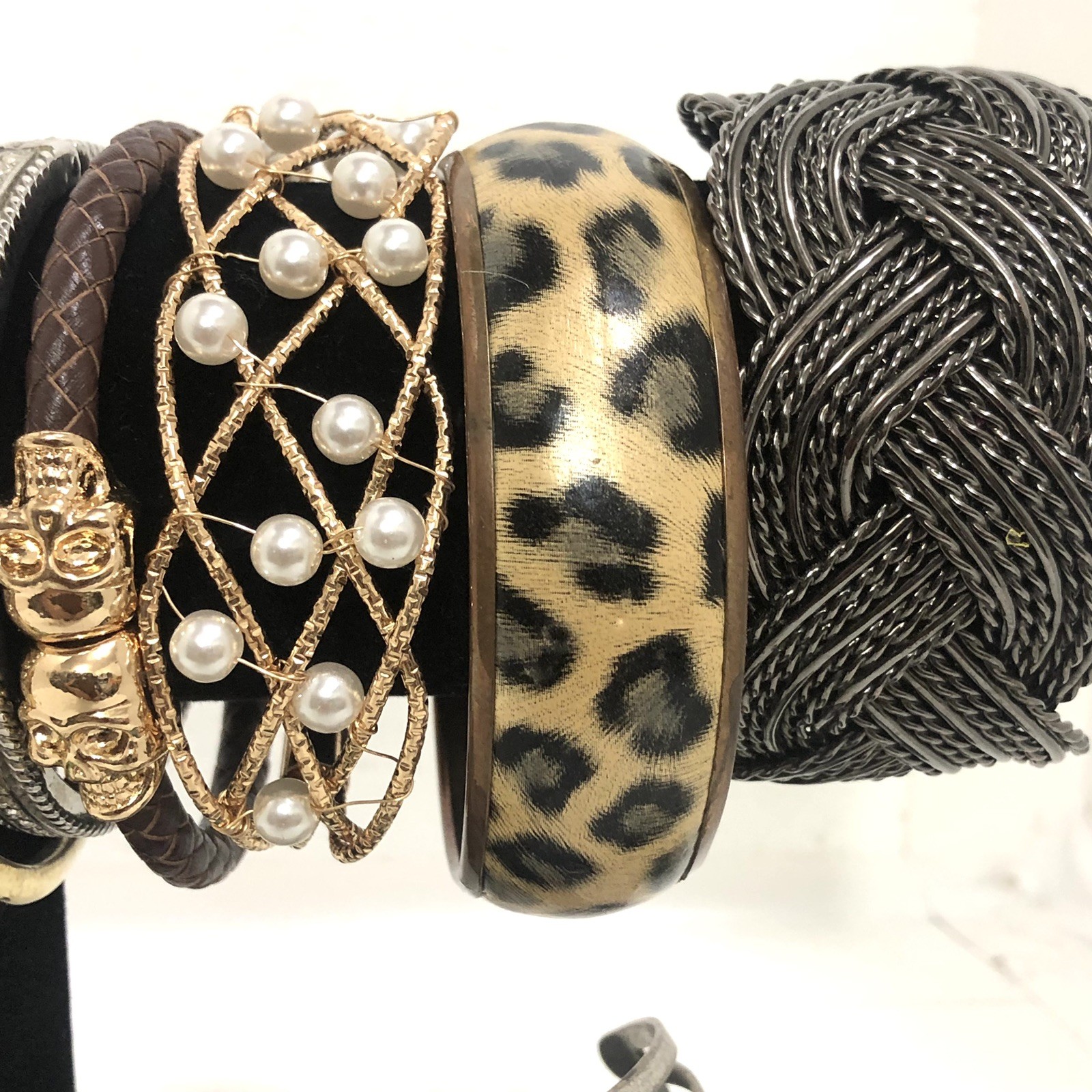 Vintage 17 Piece Lot Mixed Size Material Metal Cuff Bangle Bracelets Rhinestone
