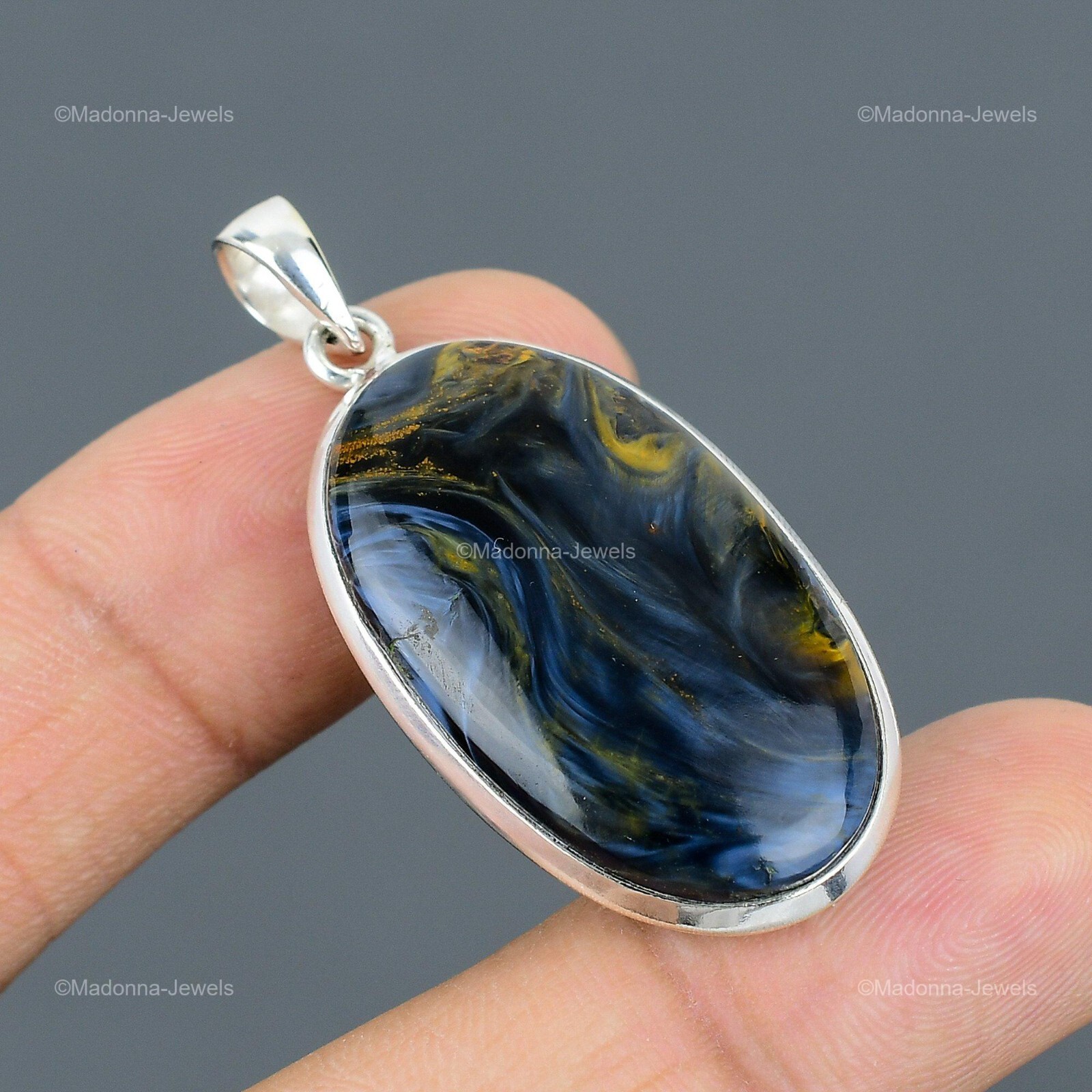 Mothers day Sale Sterling Silver Oval Pietersite Stone Engagement Bezel Pendant