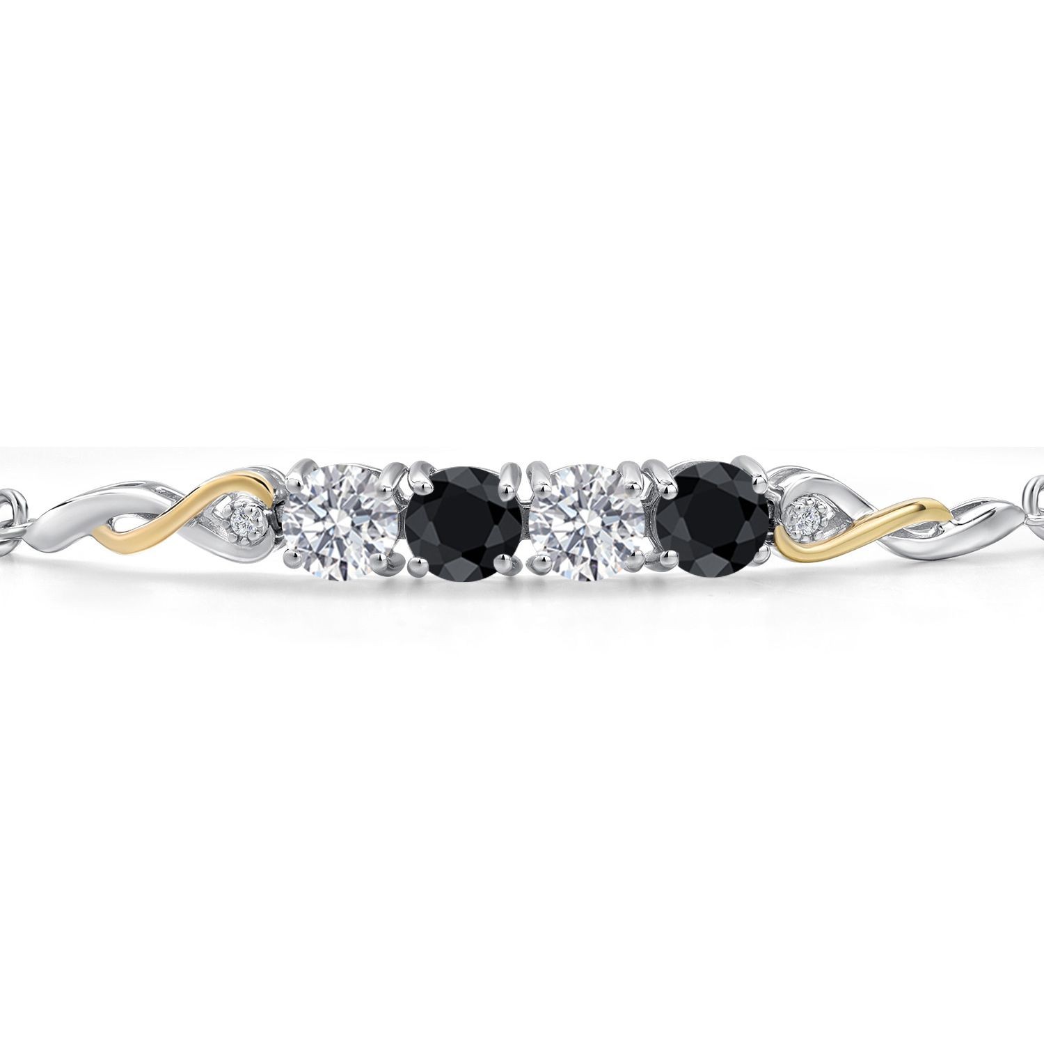 925 Silver and 10K Yellow Gold White Lab Grown Diamond and Black Sapphire