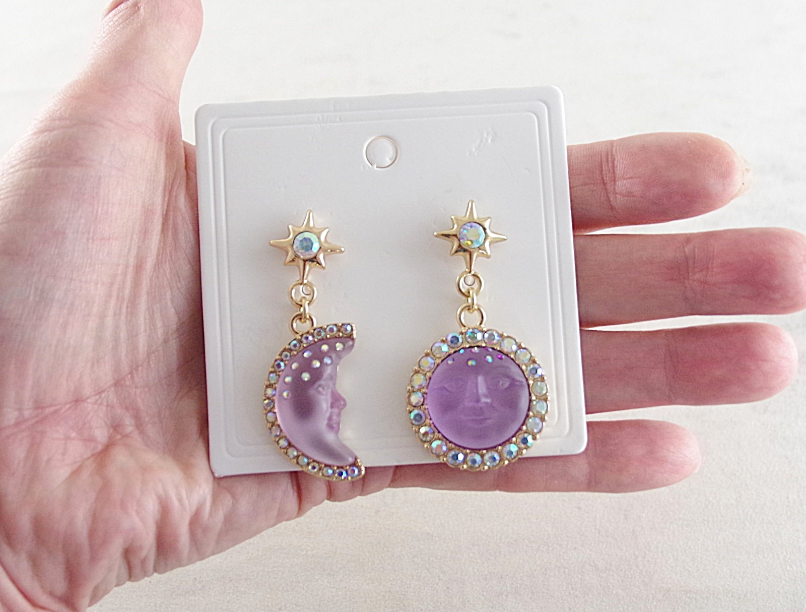 2″ KIRKS FOLLY PURPLE SEAVIEW MOON FACE CRYSTAL RHINESTONE DROP DANGLE EARRINGS